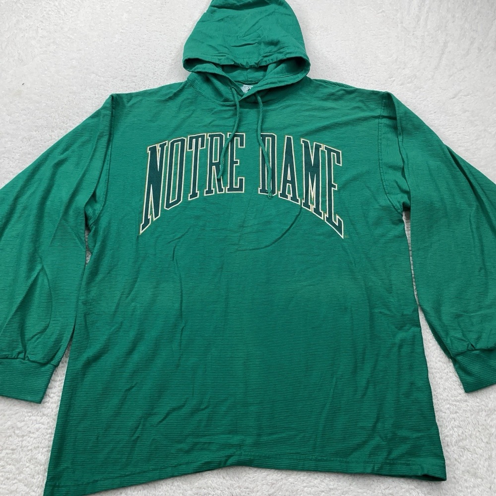 Vintage 1990s Notre Dame Hoodie Sweatshirt Stitched Made In‎ USA Galt Sand Large